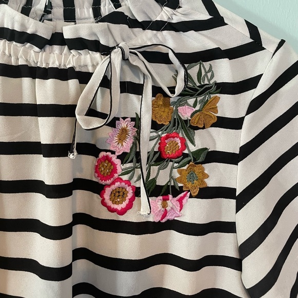 EUC Downeast striped embroidered short sleeve blouse - Picture 6 of 6